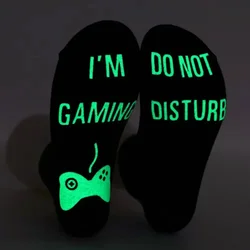 1 pair I’m Gaming Dotnot Disturb Glow Letter Vintage Patterned Harajuku Socks Tube Adhesive Socks Cotton Anti Slip Floor Socks