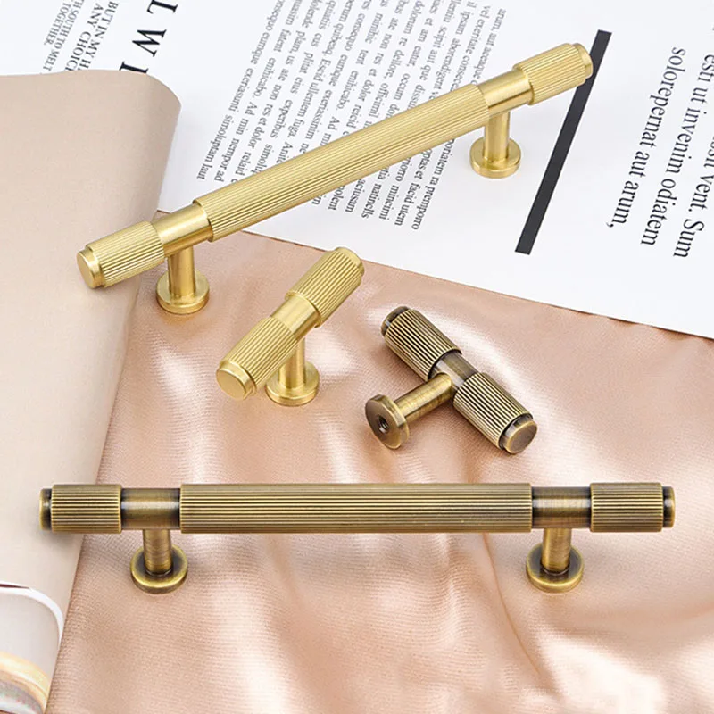Brass Kitchen Cabinet Handles Carved Linear Drawer Knobs Textured Wardrobe Pull Bar Furniture Door Brass Hardware Dresser Knob