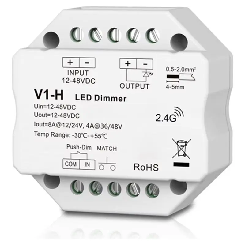 [NEWA76K!】 12-48V DC LED Dimmer Stepless Dimming/Push Dim Controller 96W/192W/144W/192W Single Color V1-H 2.4G RF V1-H(WZ) Zigbe