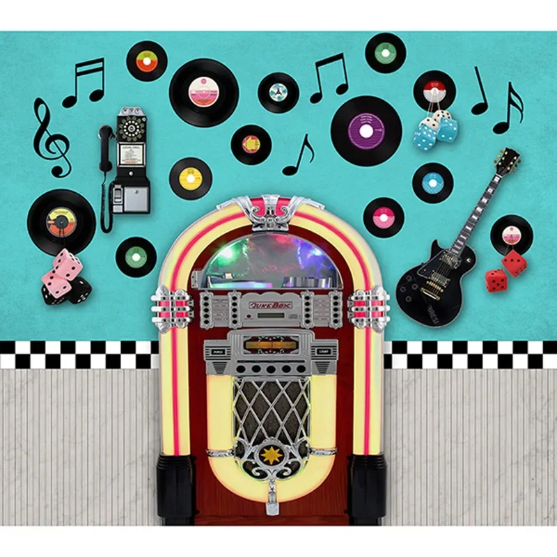 50s Juke Box Rock and Roll Door 50 disco music birthday party photo background photography backdrop banner studio