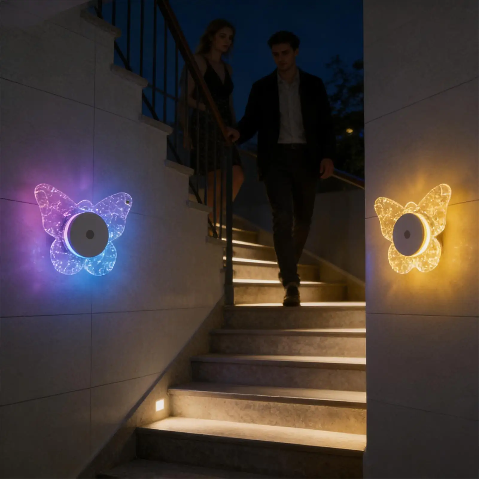 モーションセンサー壁取り付け用燭台蝶型磁気屋内ナイトライト壁取り付け用燭台寝室リビングルーム廊下階段用