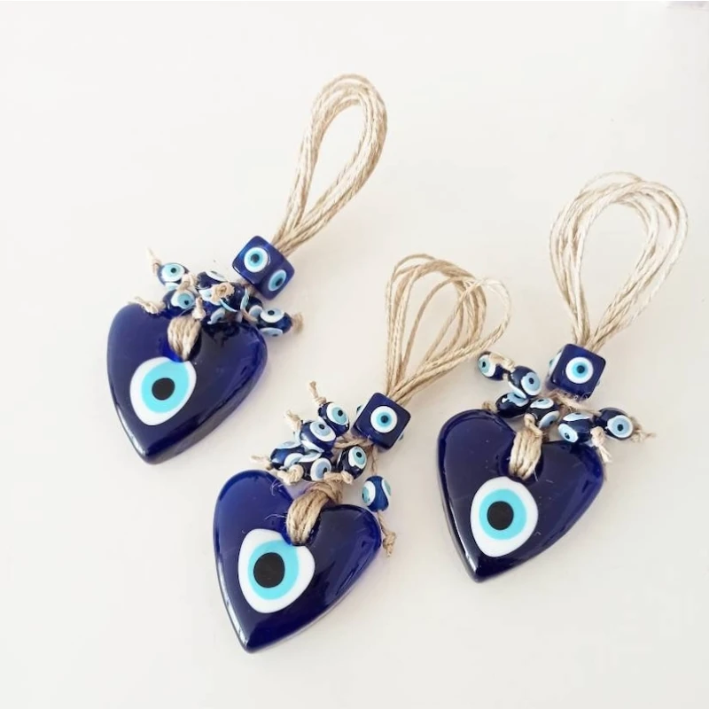 Blue Turkish Evil Eye Lucky Pendant Hand Woven Rope Chain Car Ornament for Home Living Room Wall Hanging Decoration Amulet Gift