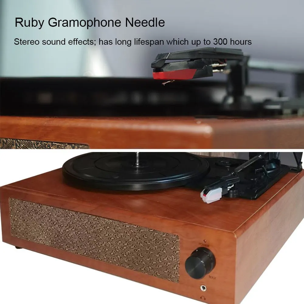 

Hooqu Portable Gramophone Vinyl Record Player Vintage Classic Turntable Phonograph With Built-in Stereo Speakers