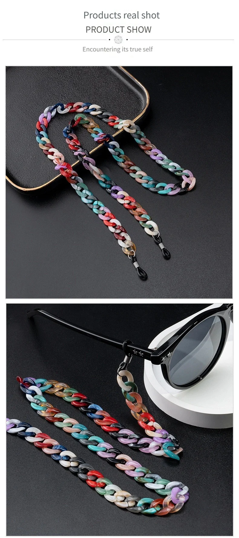 1ps Acryl Mehrfarbige Brillenkette Sonnenbrillenband Anti-Rutsch-Lanyard Halsseil Brillenzubehör – Detail 4