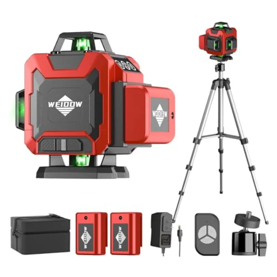 

Laser Level with Tripod Self Leveling Laser Level 4x360 Green Line Laser 4D Laser Leveler Tool with 2Pcs Lithium Batteries for