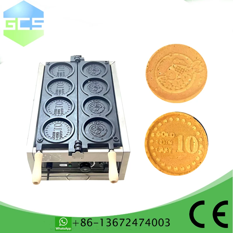 

Commerical 4 Holes Fish Coin Waffle Maker 3000W Non-stick Coating Gold Coin Bread Waffle Making Maker Electric