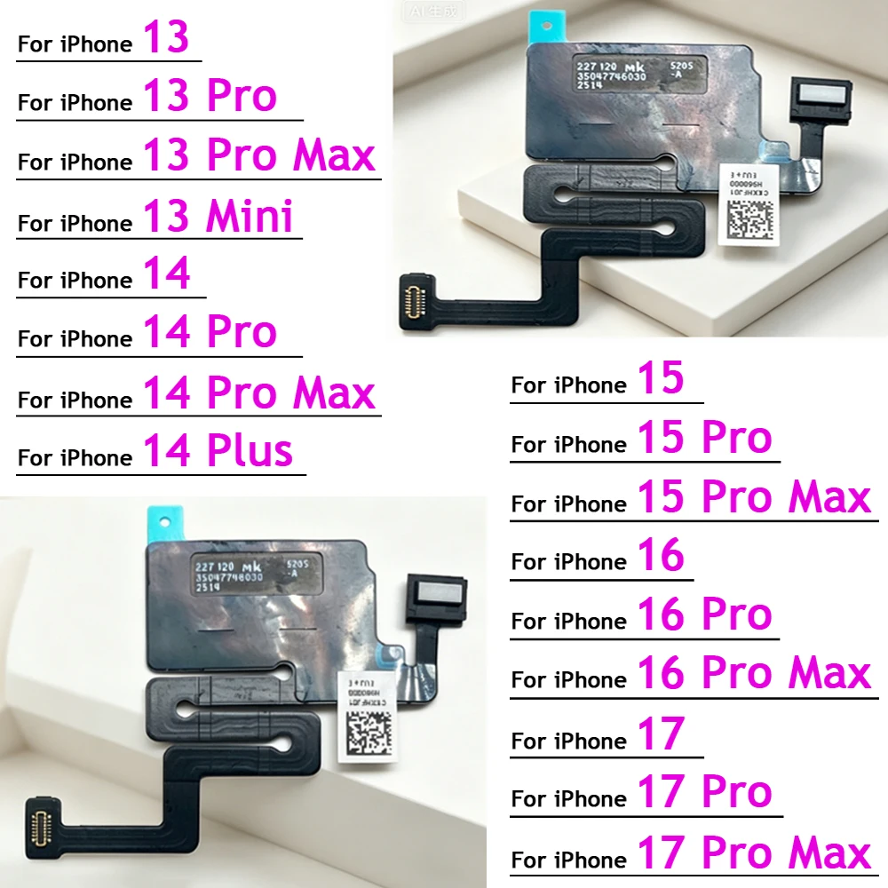 Earpiece Proximity Light Sensor Flex Cable with Mic For iPhone 13 14 15 16 17 Pro Max Plus Mini 16E Air Ear Speaker Repair Parts