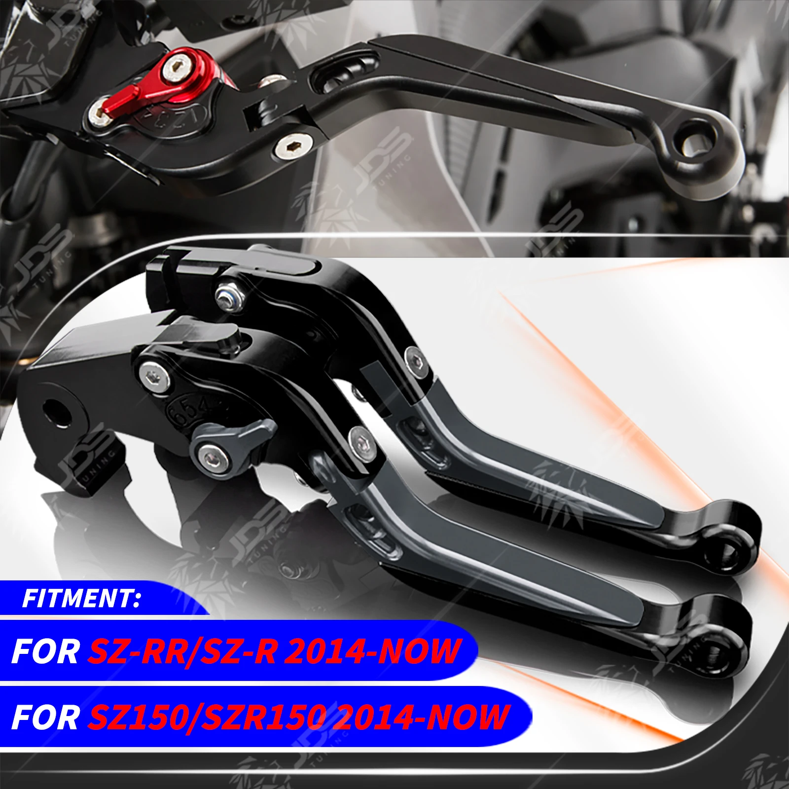 JDSTUNING - Juego de Palancas de Embrague y Freno Ajustables y Plegables para Yamaha SZRR/SZR/SZ150/SZR150 2014-Presente, Accesorios