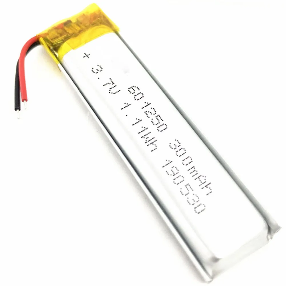 3.7V 300Mah 601250 Li-Ion Li-Polymer Li Battery 2.0 JST 2Pin For TABLET POWER BANK MP3 DVD CAMERA SMART WATCH MP4 LAPTOP