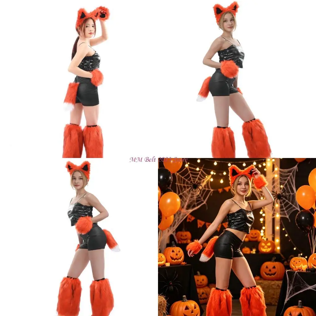 49me-コスプレ-オオカミの耳-尻尾と脚のアクセサリーセット-ハロウィンパーティースタイリング用