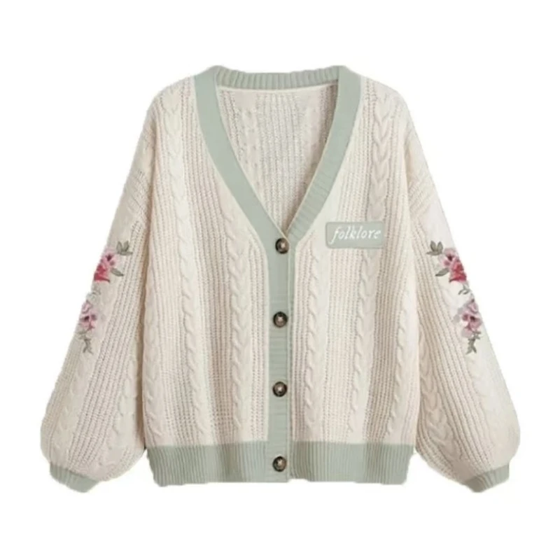 بيتي سترة TS زهرة مطرزة الفولكلور التصحيح متماسكة سترة مريح تريكو الخريف الشتاء النساء الملابس Cottagecore