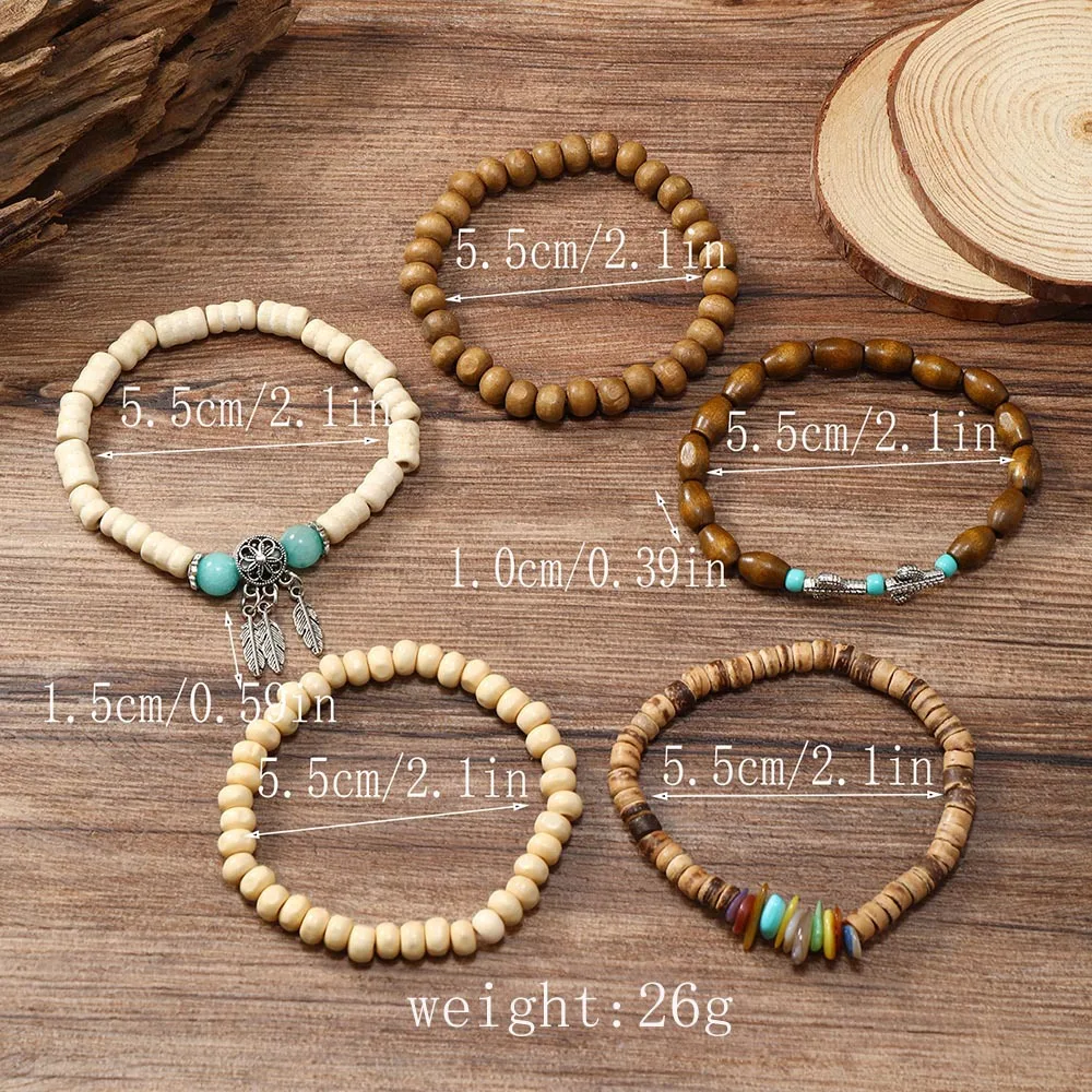 Bracelet For Men New Retro Seashell Dream Catcher Cactus Multi-piece Set Of Wooden Beads Bracelet Personality Trend Bracelet