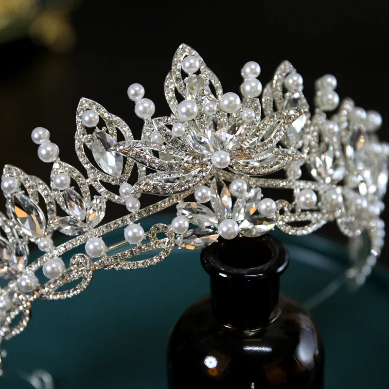 DIEZI Luxury Crystal Pearl Crown Bridal Hair Accessories Elegant Korean Queen Tiaras Diadem Girls Wedding Party Dress Headbands