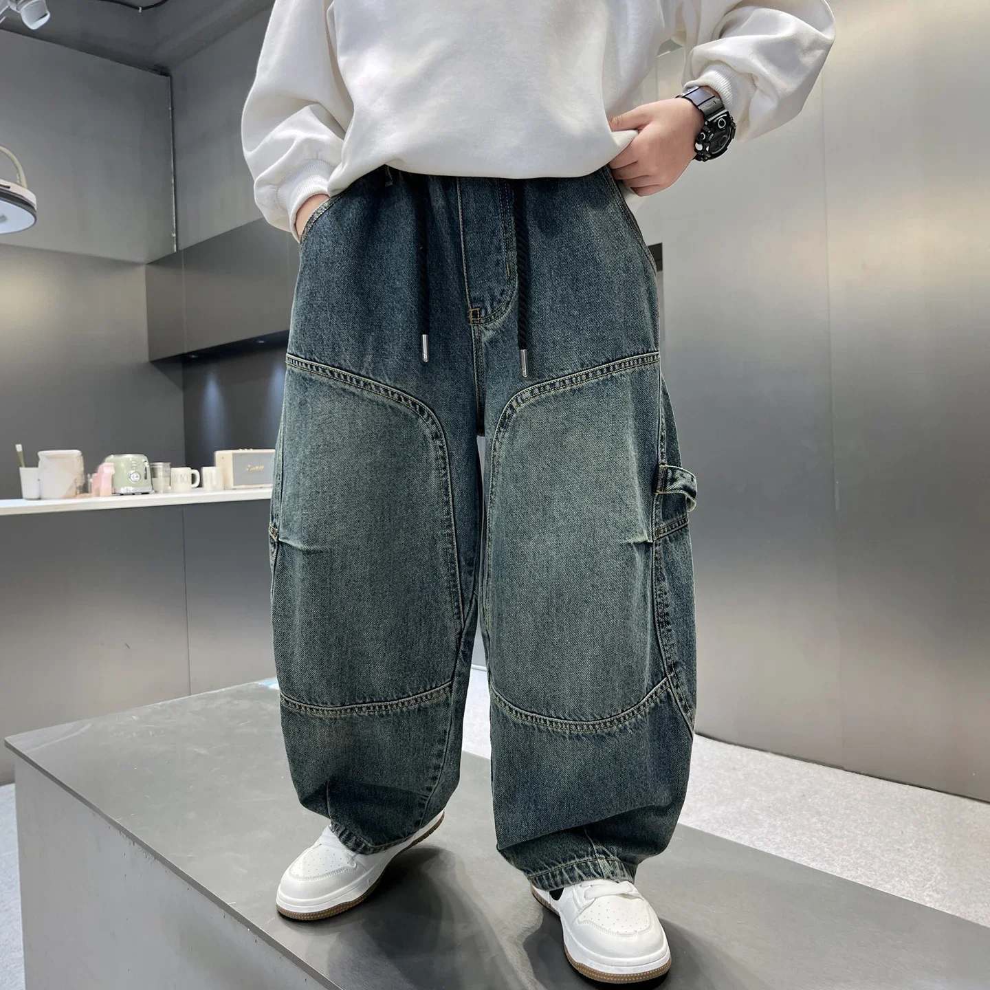 

NewNew 2025 Boys' Casual Korean Style Autumn and Winter Loose Simple Denim Jeans High Quality.4-15year