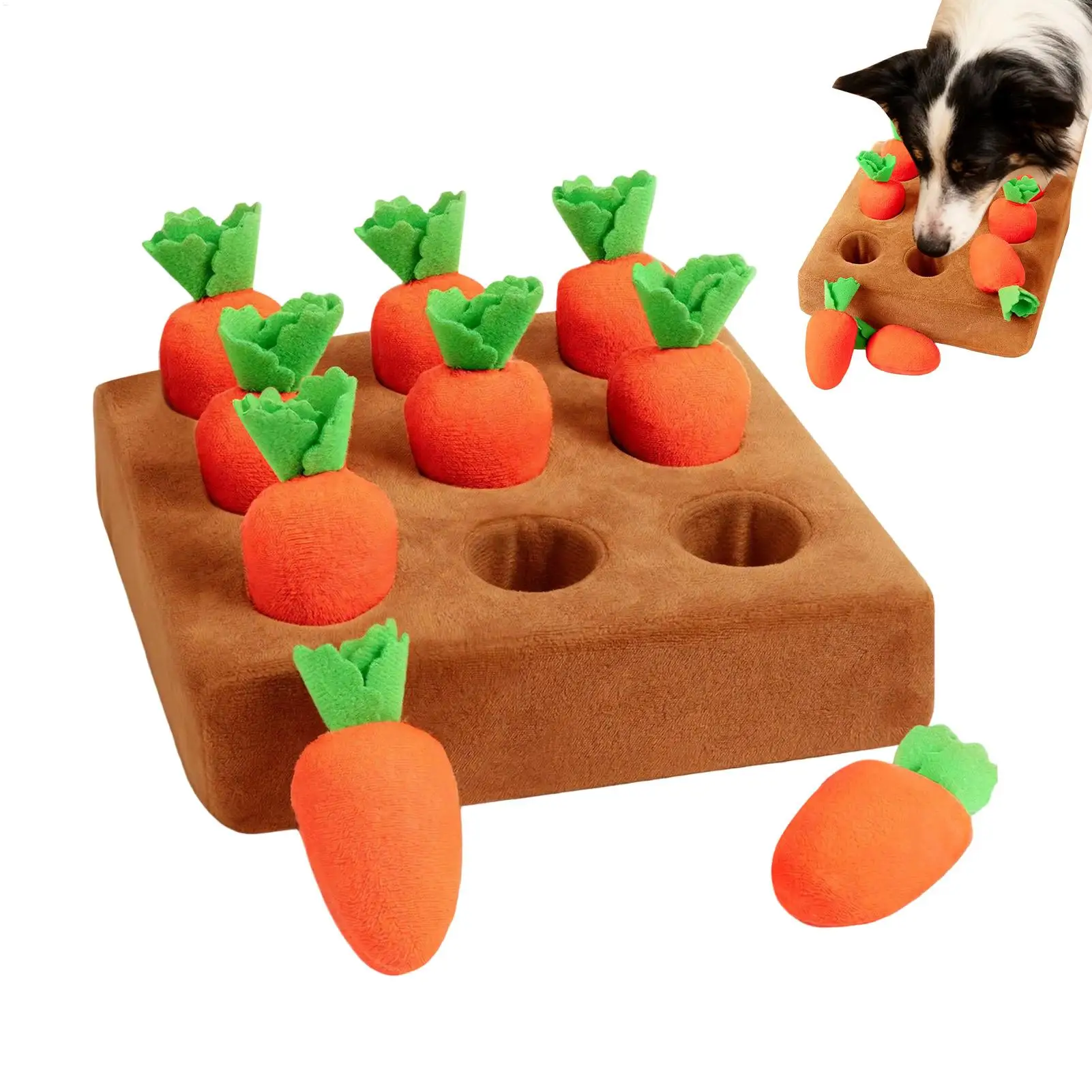 Karotten-Schnüffelmatte für Hunde Welpen-Karotten-Plüschspielzeug Interaktives Haustier-Plüsch-Puzzle-Spielzeug Hunde-Karotten-Ziehspiel Interaktives Trainingsspielzeug