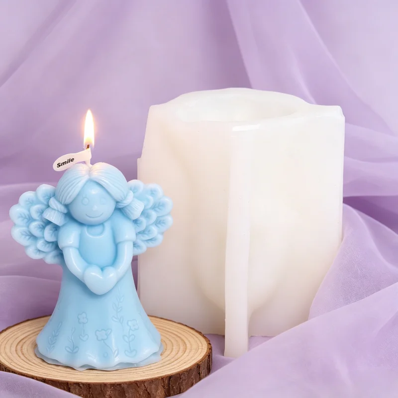 Angel Hugging Teddy Bear Silicone Candle Mold Cherub Bear Flower Heart  DIY Aroma Resin Soap Plaster Mould Baby Shower Home Dec - view 6