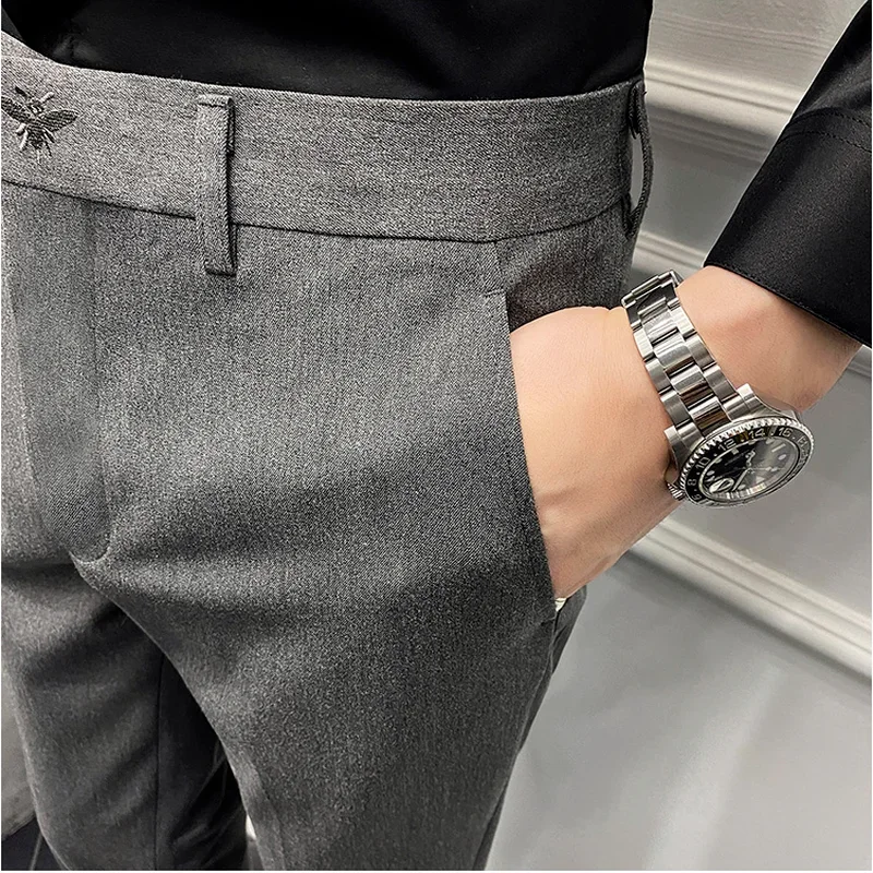 High quality suit trousers 2024 spring new men's business fashion casual small feet slim trousers men's clothing pants size 4042