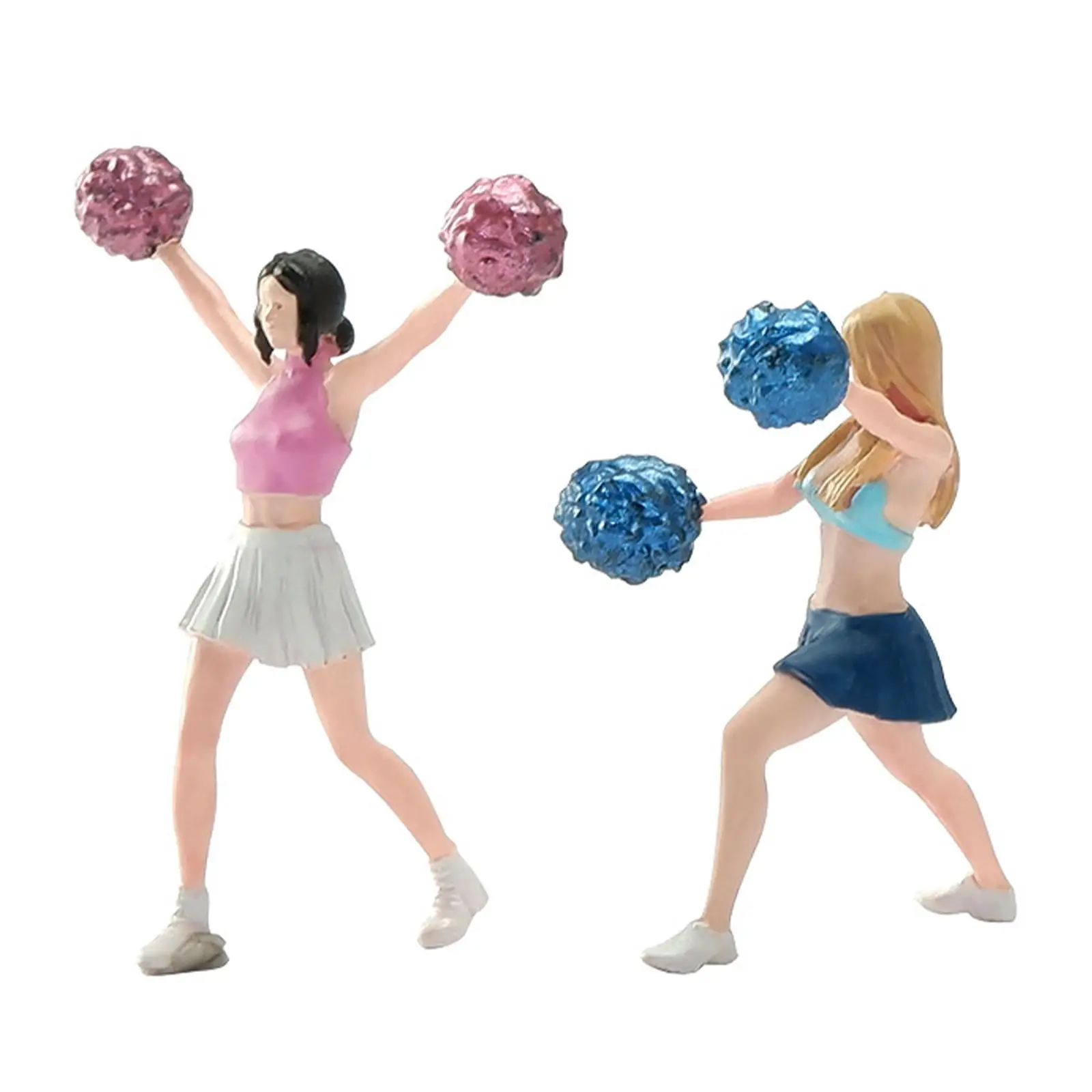 Cheerleader girlモデルの置物、妖精の庭のための小型のリアルな手描きのフィギュア、電車のレイアウト、樹脂の置物、1/64スケール