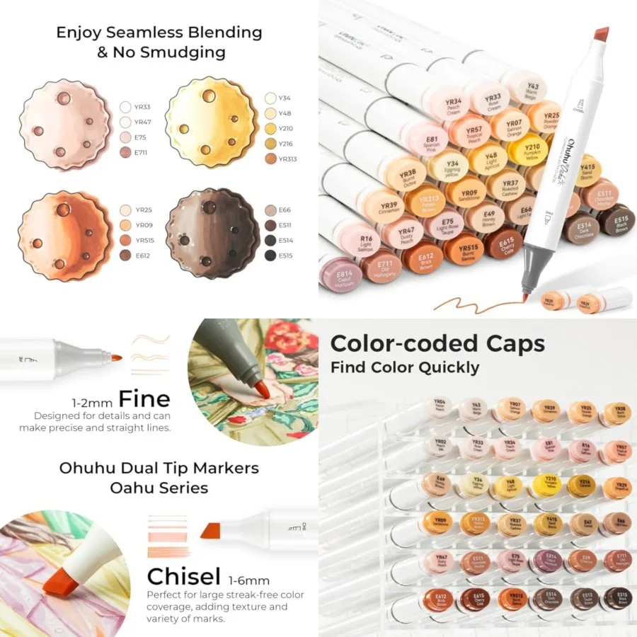 

Ohuhu Alcohol Markers Skin Tones Double Tipped Skin Color Art Marker Set for Artists Adults Coloring - 36 Skin-Tone Colors for