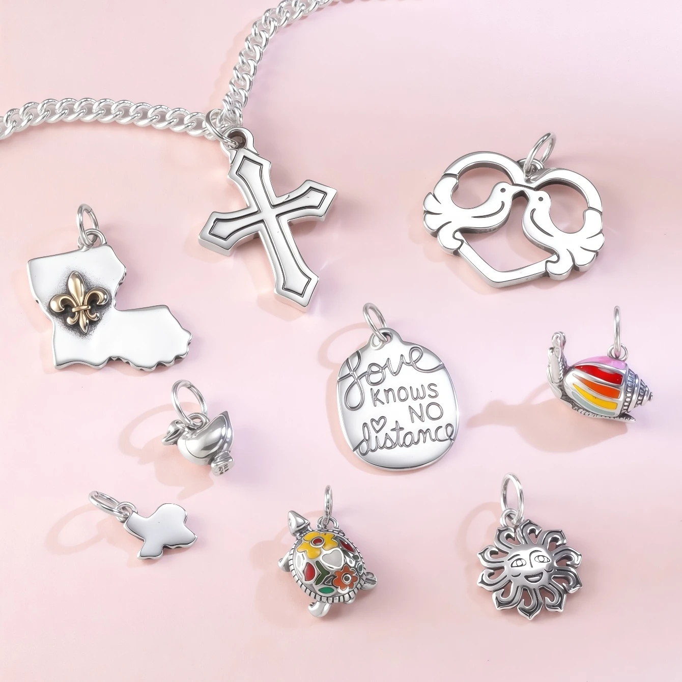 سلسلة قلادة S925 James Avery الفضية - الصليب، Lovebird، قلادة سوار DIY، يمكن مطابقة بحرية