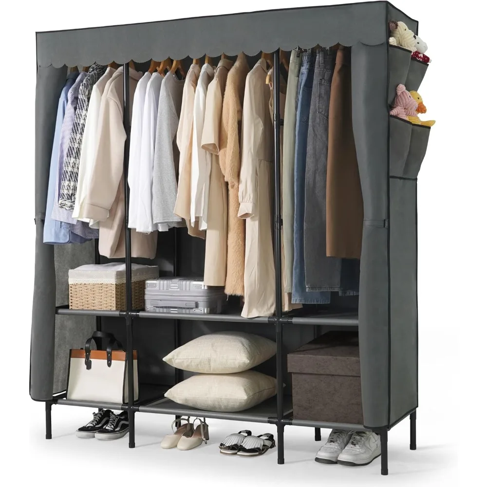 

Heavy-Duty Clothing Rack with Cover, Steel Tube Portable Closet Wardrobe, Capacity Metal Frame Clothes Organizer Rack