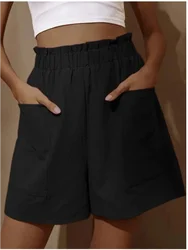 Women's Solid Color Pockets Shorts Women High Waist Loose Pants Summer Casual Minimalist Shorts