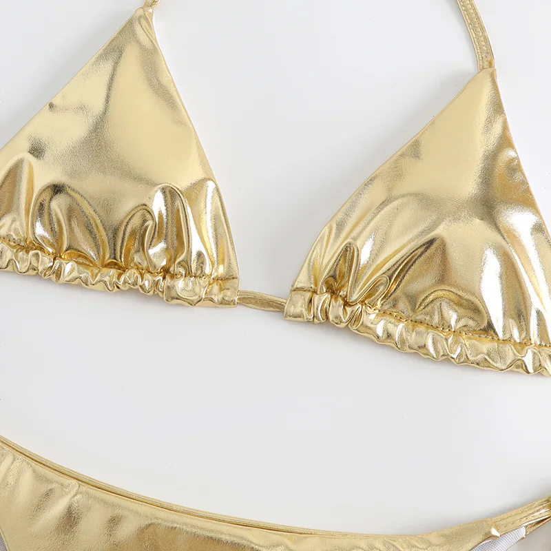 Sexy Gold Brozing Mini Bikini Women Silver Push Up Holiday Swimsuit 2026 Brazilian Beach Bathing Suit Tie Side Triangle Swimwear view 5