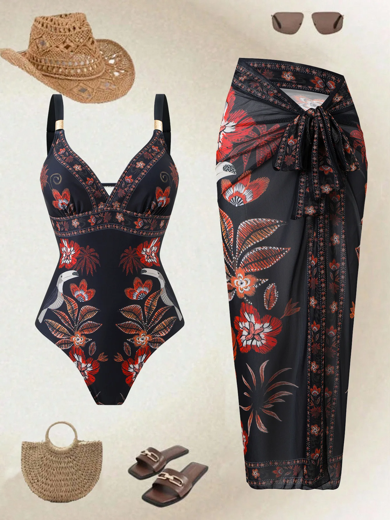 

2026 Women‘s Premium One Piece Swimsuit Solid Color Bathing Suit with Tummy Control Ruched Summer Long Skirt Swimsuit Two Piece