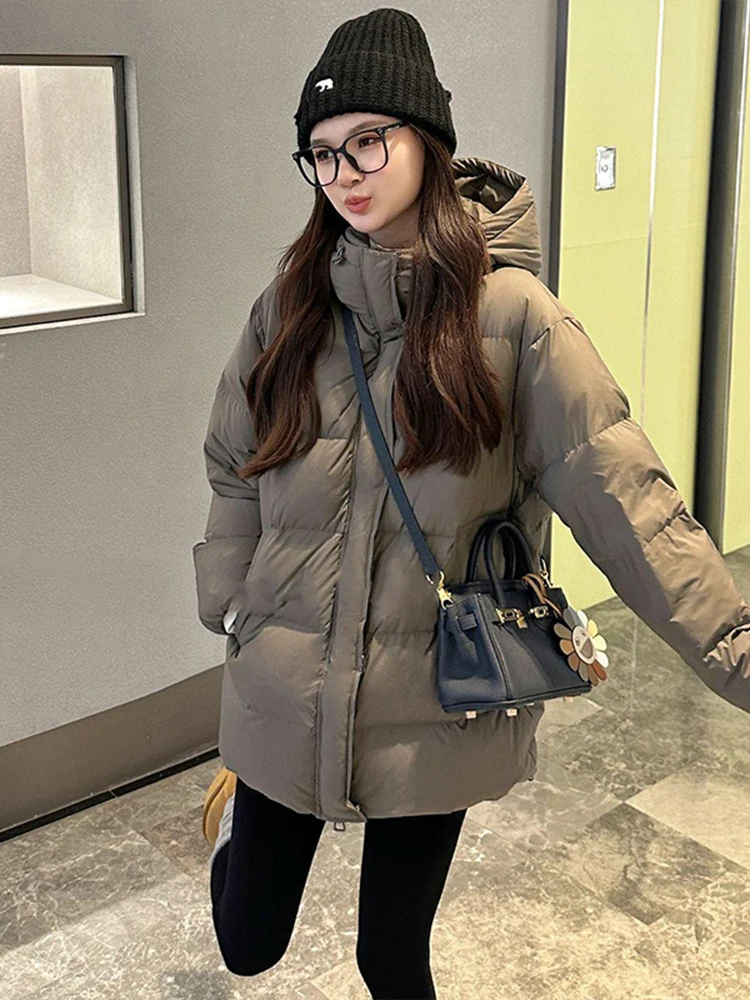 

Теплая женская удлиненная куртка-пуховик с капюшоном, утепленная, свободного кроя, в корейском стиле, на молнии