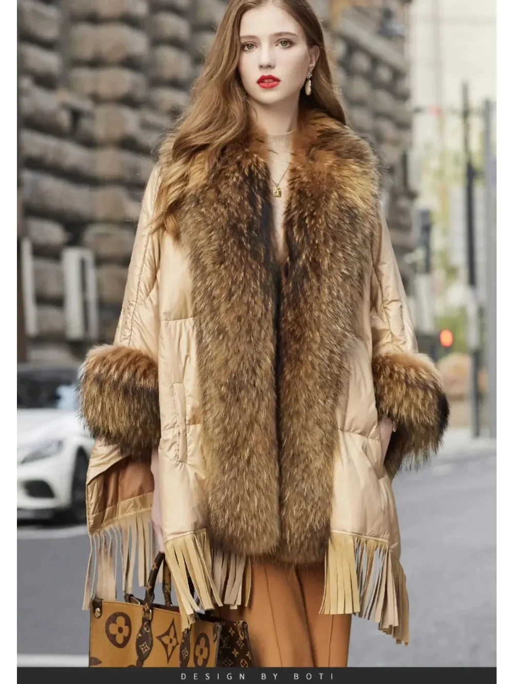 2024 New European Trend Fashion America Winter Jacket Women Real Raccoon Fur Streetwear Women Cloak Duck Down Coat Female