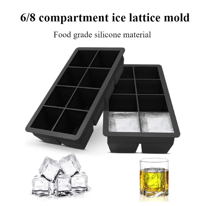 1/2pcs 6/8 compartments large ice lattice mold silicone easy release ice cube square tray mold DIY ice cube tray