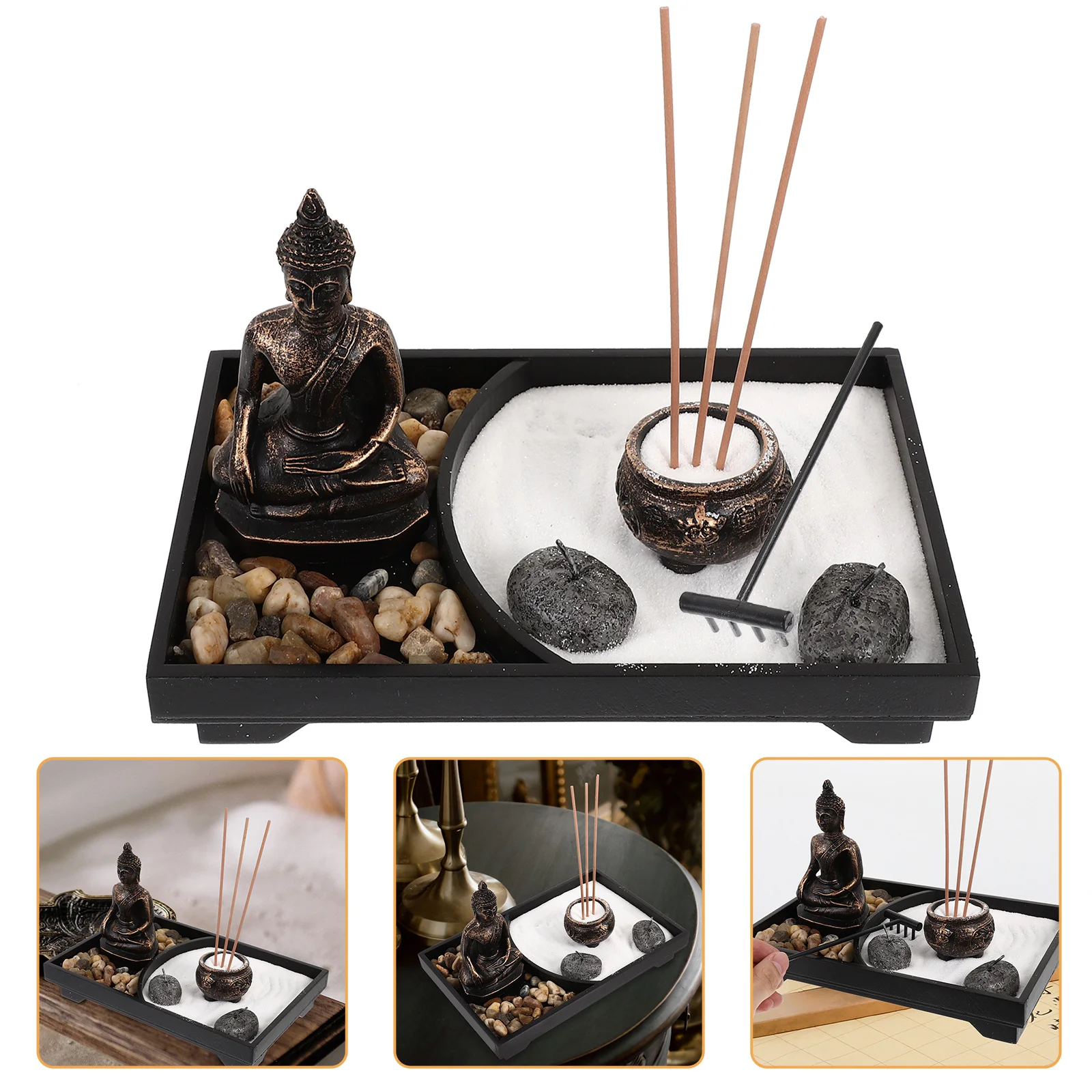 

1Set Buddha Statue Zen Style Incense Stick Holder Resin Wood Stand Yoga Bedroom Table Decor Meditation Gift