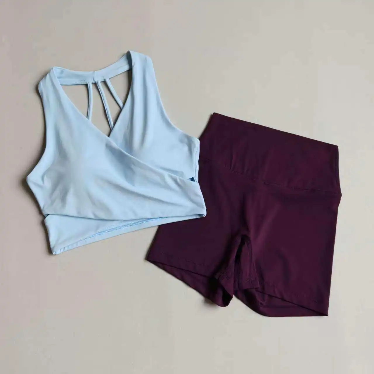 Damen-Yoga-Anzug, High-Waist-Shorts-Set, Sport-BH, Hüftstraffende Fitness-Sportshorts für Aktivbekleidung, Gym-Set, Pilates-Kleidung – Detail 10