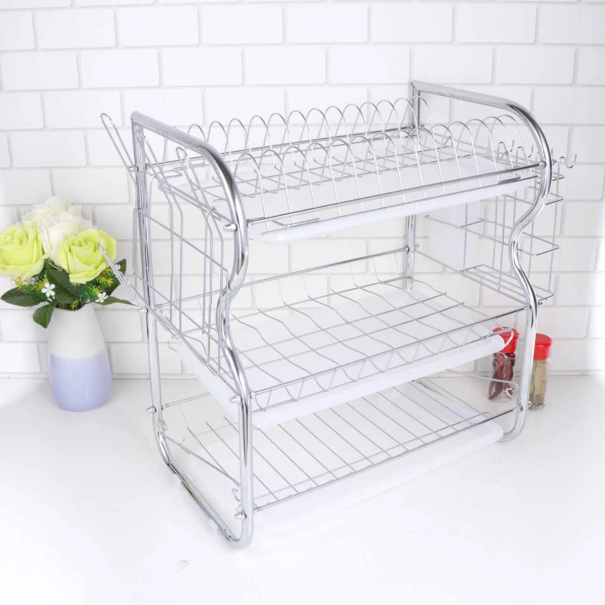 

3 Layer Put The Bowl Drain Rack Dish Utensil Organizer Pot Cover Holder Plates Storage Dishes Organization Shelf