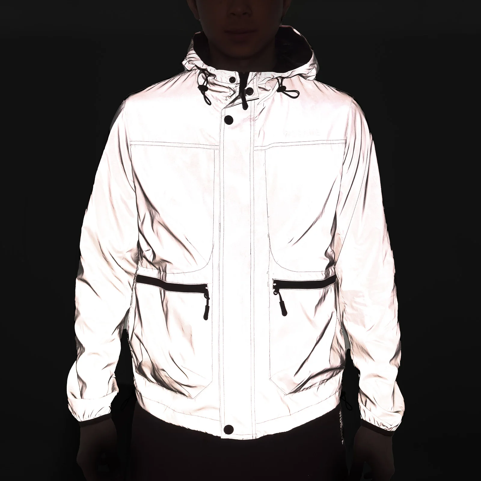 WOSAWE Men's Fully Reflective Cycling Jacket Outdoor Windproof Cycling Windbreaker MTB Bike Hooded Jacket Running Fishing Coat