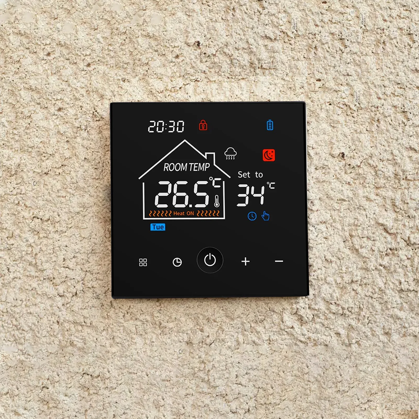 وحدة تحكم الغرفة الرقمية LCD ترموستات إدارة التدفئة تصميم مثبت على الحائط خيارات البرمجة الأسبوعية مادة ABS