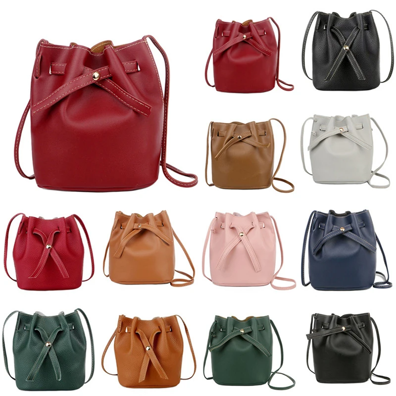 

Fashion Bucket Shoulder Bag Women Drawstring Crossbody Bag Female Messenger Bags Ladies Synthetic Leather Handbag