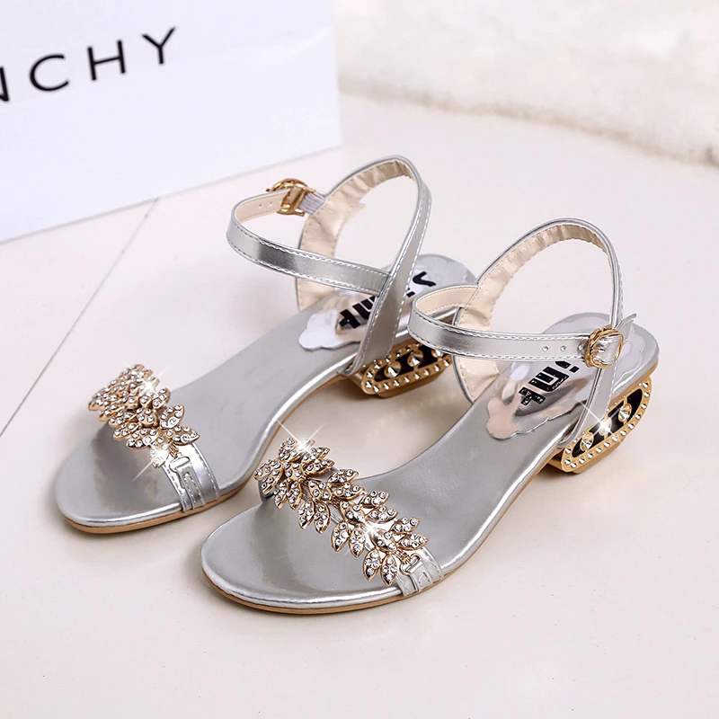 Spring And Summer Women  2024 Open Toe  Female Sexy Low With Non-slip Rhinestones High Heels Sandals