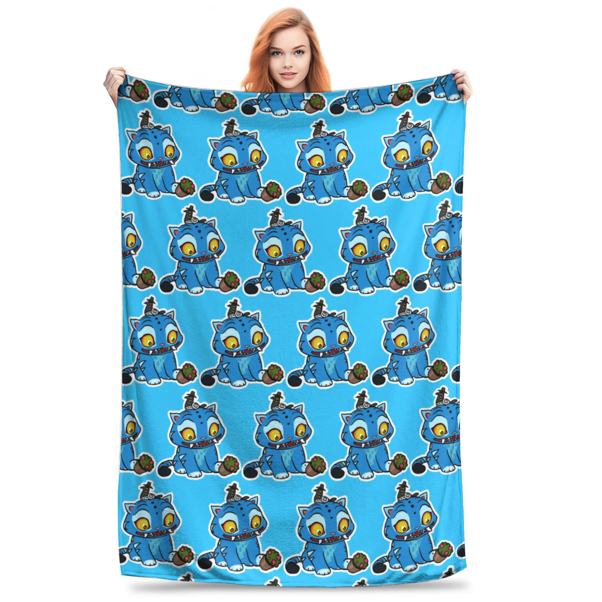 

Derpy Blue Tiger Play Pot Blankets Fleece KPop Demon Hunters Multi-function Super Soft Throw Blankets for Bed Plush Thin Quilt