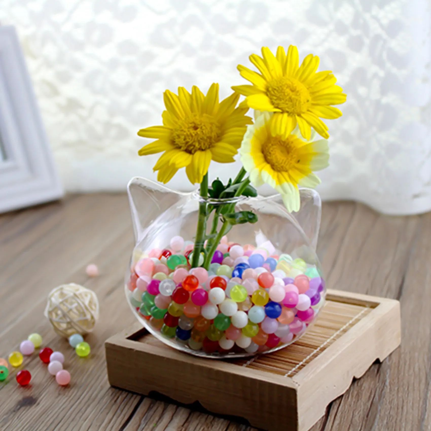 Florero de cristal en forma de gato, planta hidropónica, florero, terrario, contenedor, maceta, decoración, regalo artístico