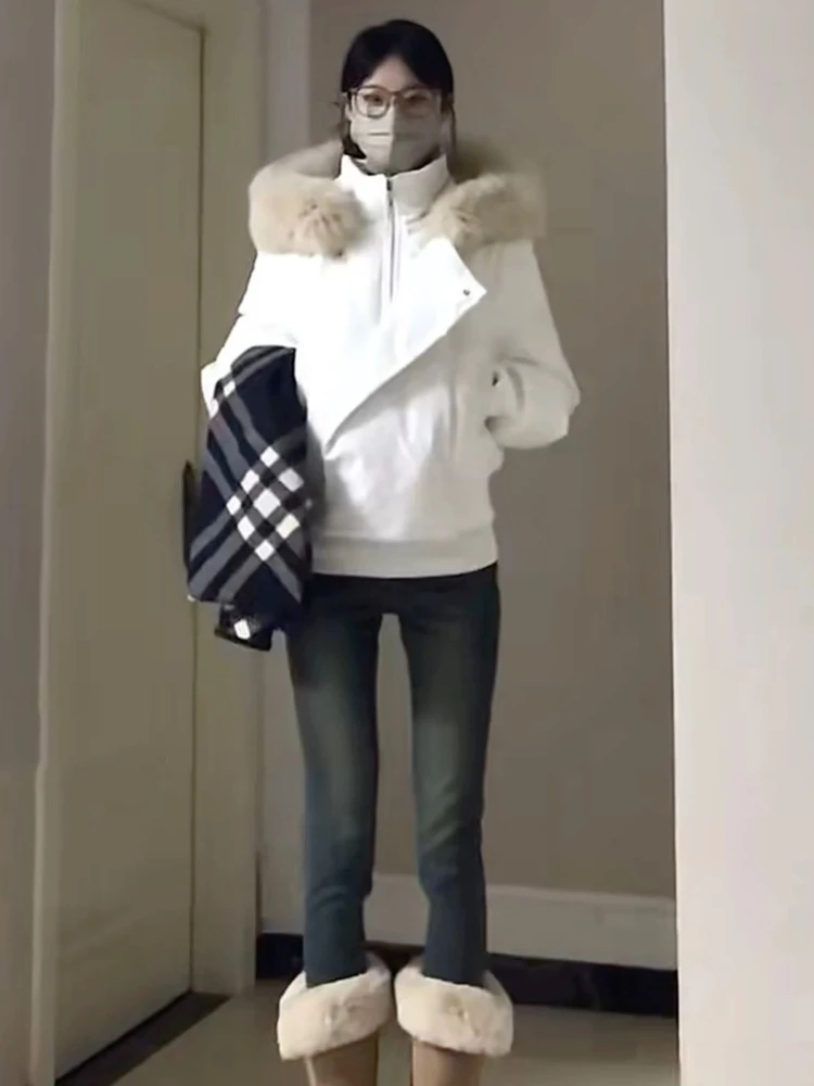 Veste bouffante courte à capuche blanche pour femme, manteaux chauds épais, épais, Design de mode Harajuku, vêtements décontractés, nouvelle collection hiver 2025, Y2k