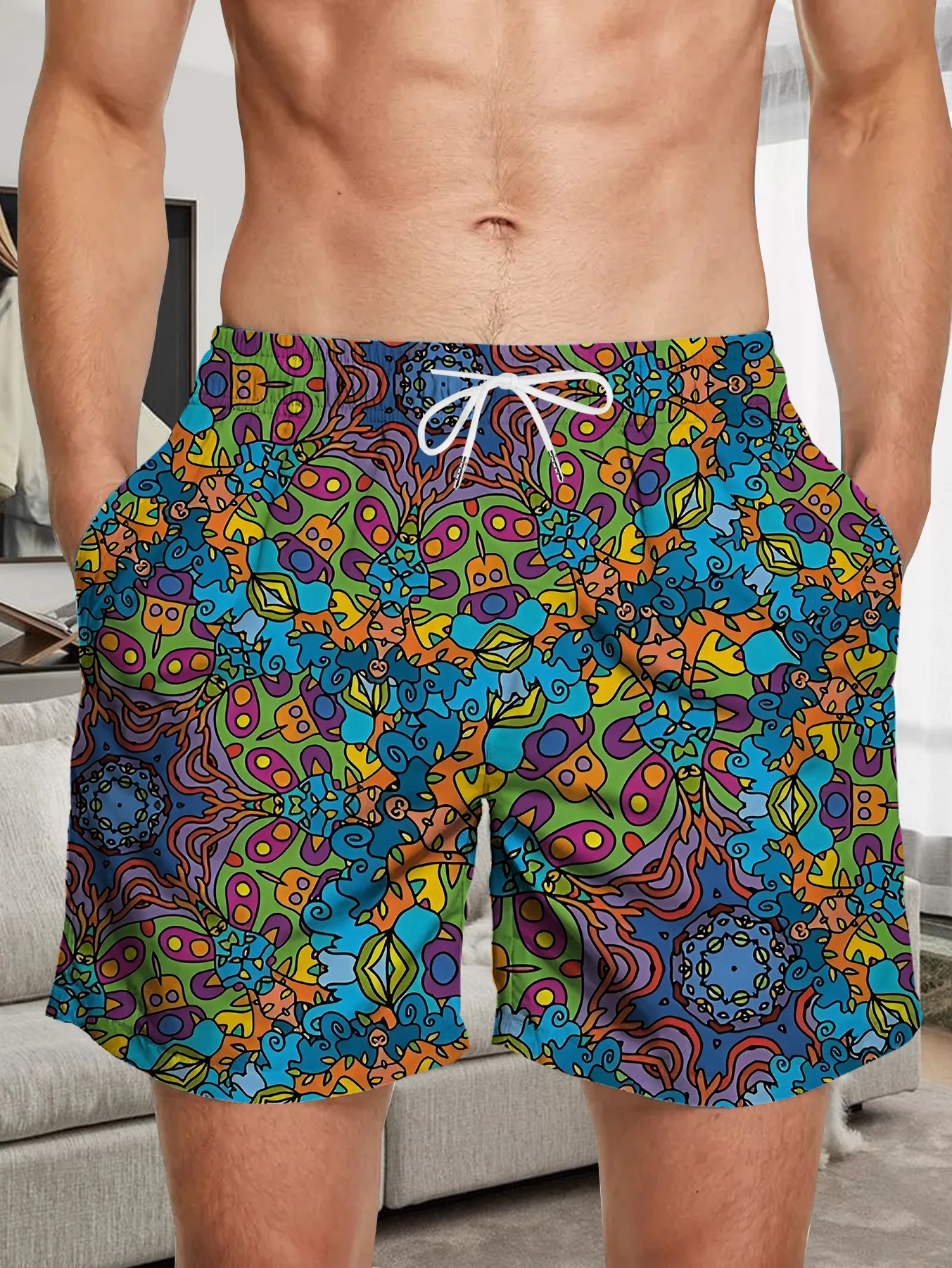 

Casual Lounge Beach Shorts Men Full Digital Print Skin-friendly Polyester Trunks