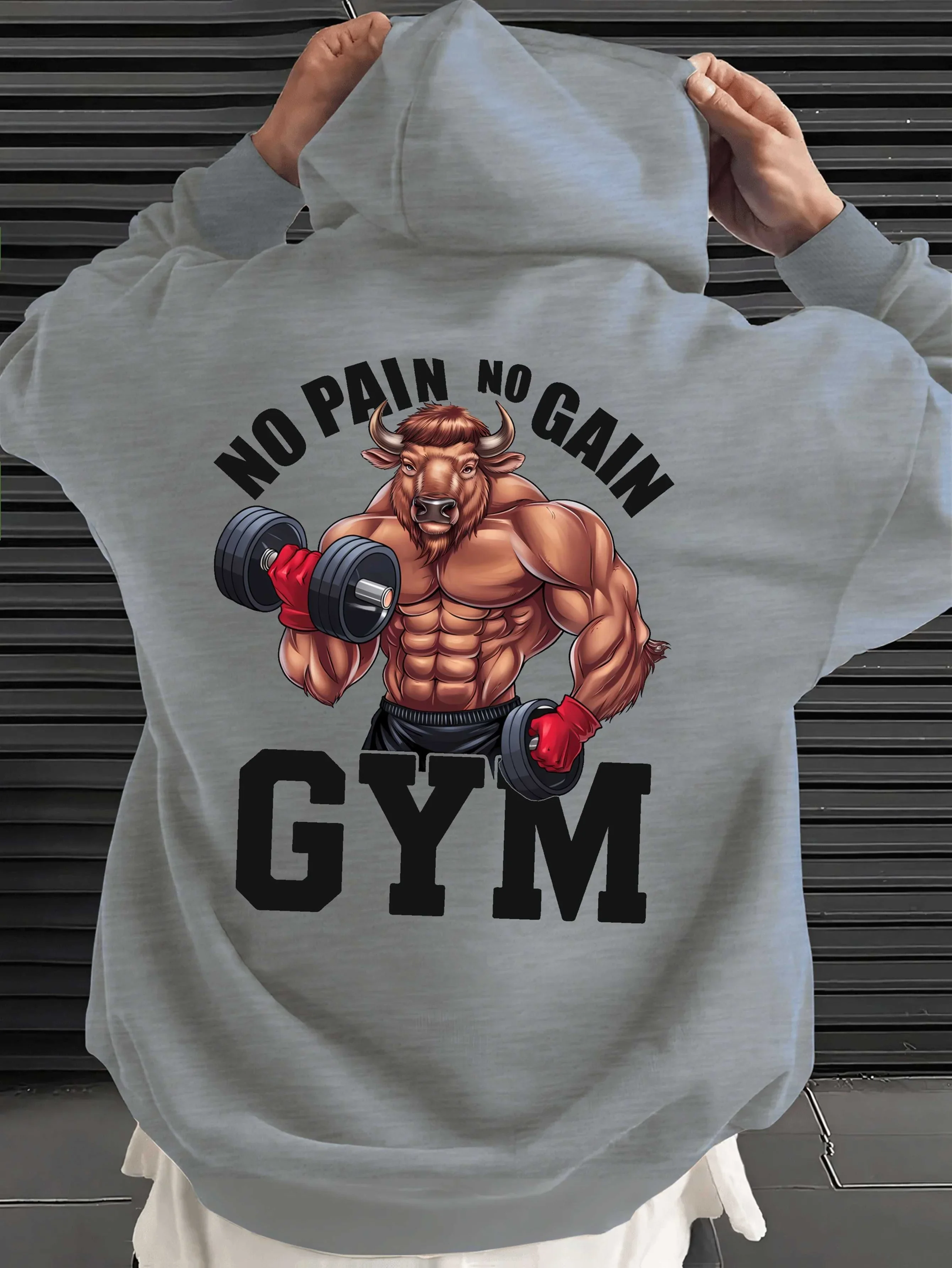 Moletom Fitness Unissex No Pain No Gain Gym Bull Workout Halter Engraçado Estético Oversized Casual Moletom Esportivo