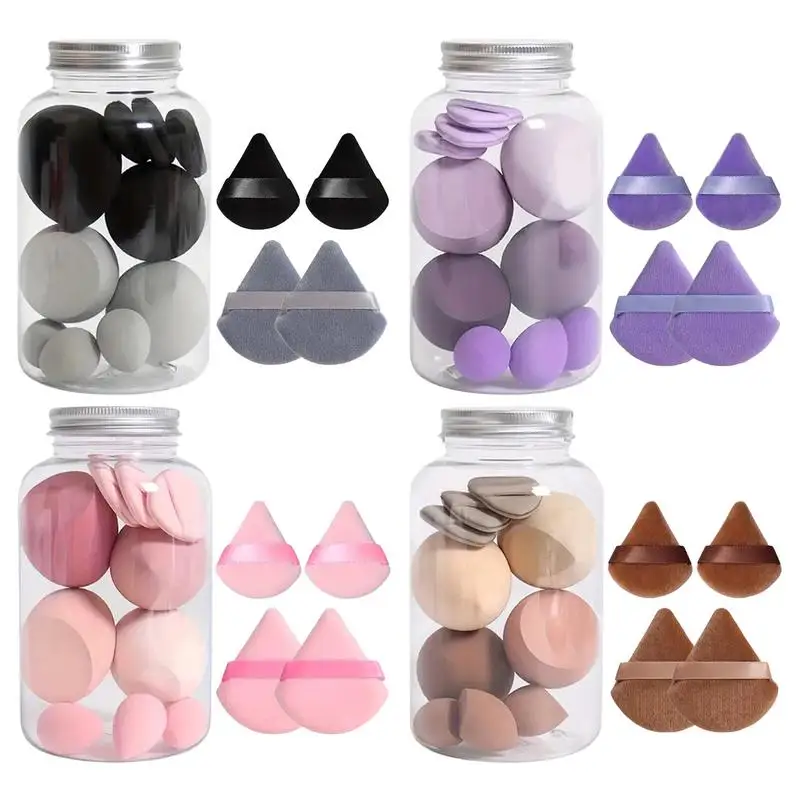 Face Makeup Tool Set With Storage Case, 14Pcs Mini Makeup Sponge (4 Colors) Thumb Powder Puffs