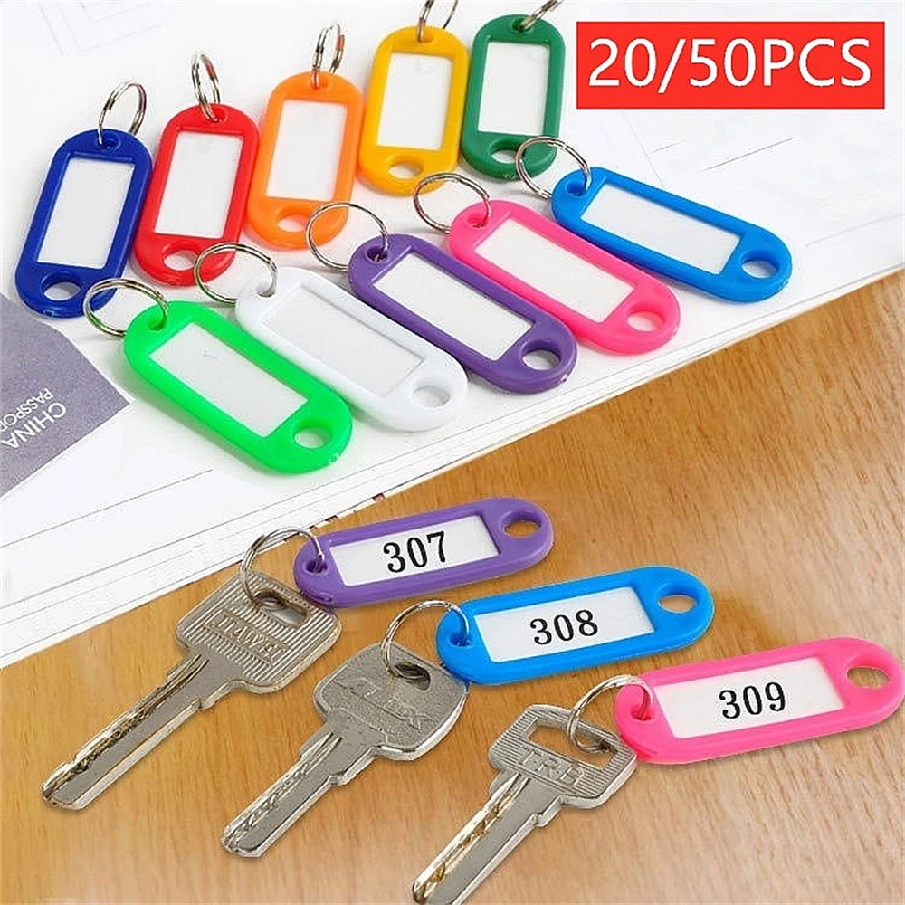 20/50Pcs Tough Plastic Key Tags with Split Ring Label Window,Assorted Colors,Keychain Key Split Ring ID Tags Name Card Label Lan