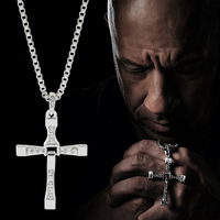 New Fast and Furious 10 Necklace Dominic Toretto Rhinestones Jesus Cross Pendant Necklace Collar Jewelry Decoration Accessories