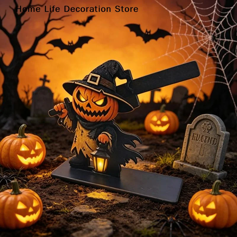 【H】Wooden Grim Reaper Skeleton Decor Funny Cartoon Ornaments For Halloween Home Tabletop Decor