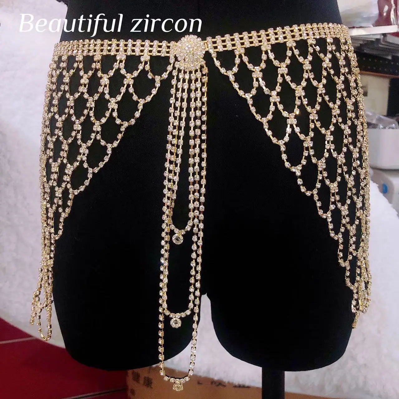 2022 new mesh tassel crystal body chain beach bikini sexy skirt shiny Rhinestone body chain thong jewelry nightclub party gift a