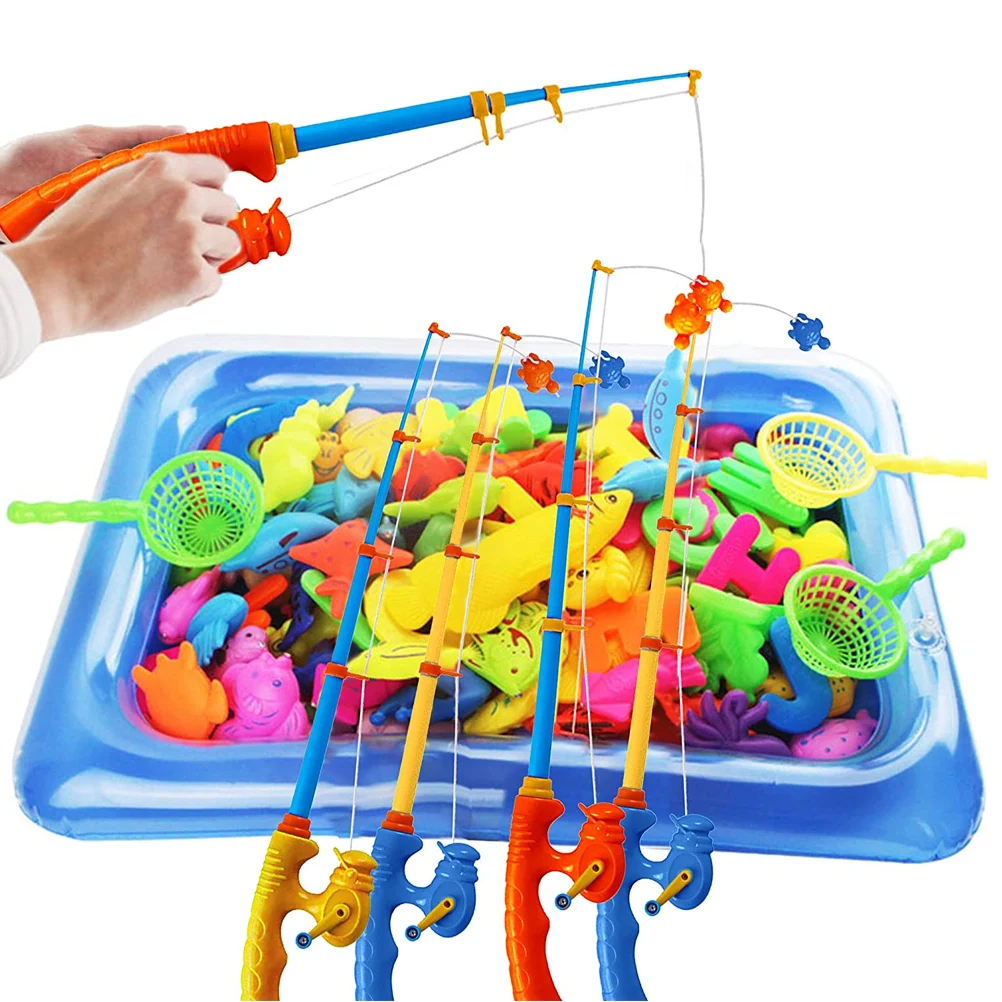 4/6pcs Magnetic Fishing Game Children Bathtub Plastic Fishing Rod Toys Swimming Bathing Educational Learning Toys Random Color