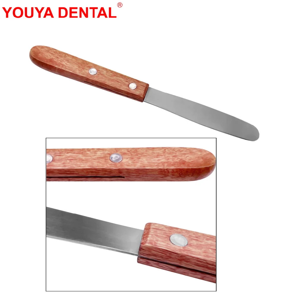 

Metal Dental Mixing Spatula Dentistry Impression Material Plaster Spatula Wax Knife Stainless Steel Wooden Handle Dentist Tools